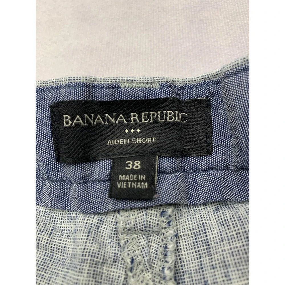Banana Republic Aiden Short‎ Mens 38 Blue White Linen Blend Flat Front 543838-00